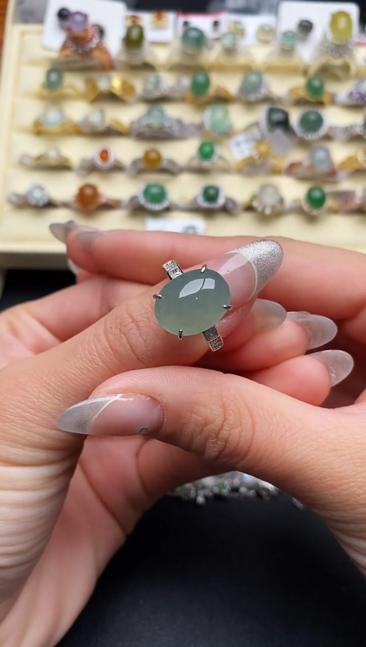 【闪购商品】翡翠戒指银S925镶嵌7777  7+
