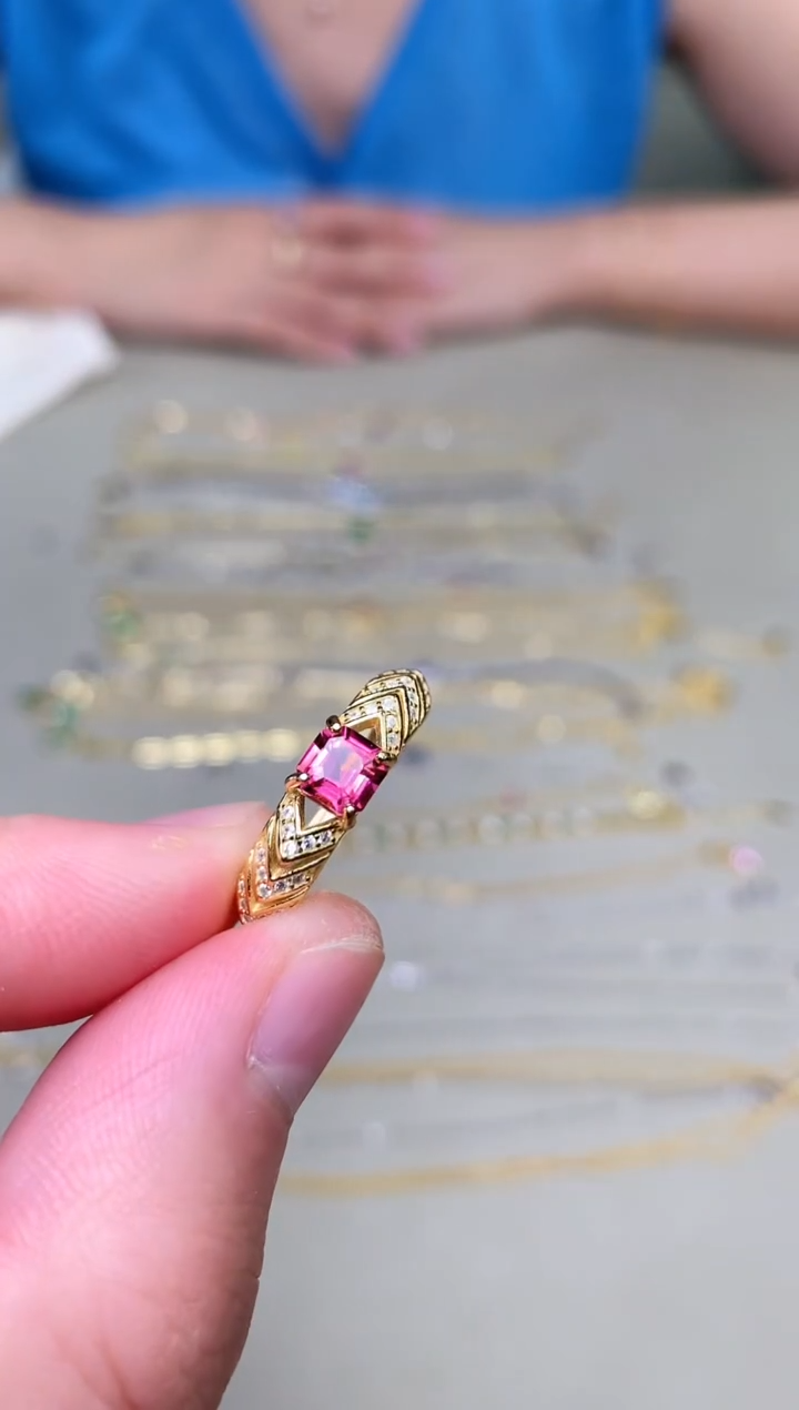 银S925镶嵌戒指碧玺戒指