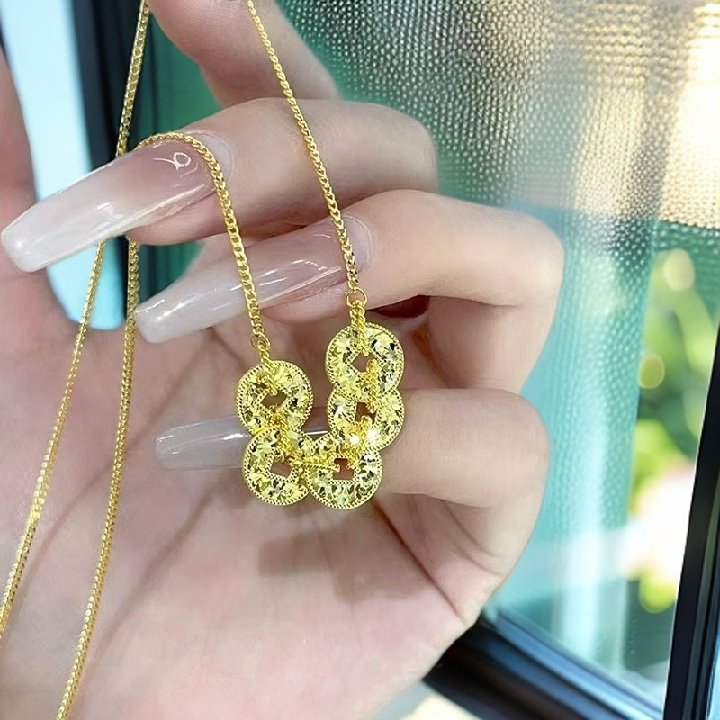 Z-8115  时尚5G精工碎冰冰五帝钱项链 + 专柜礼盒