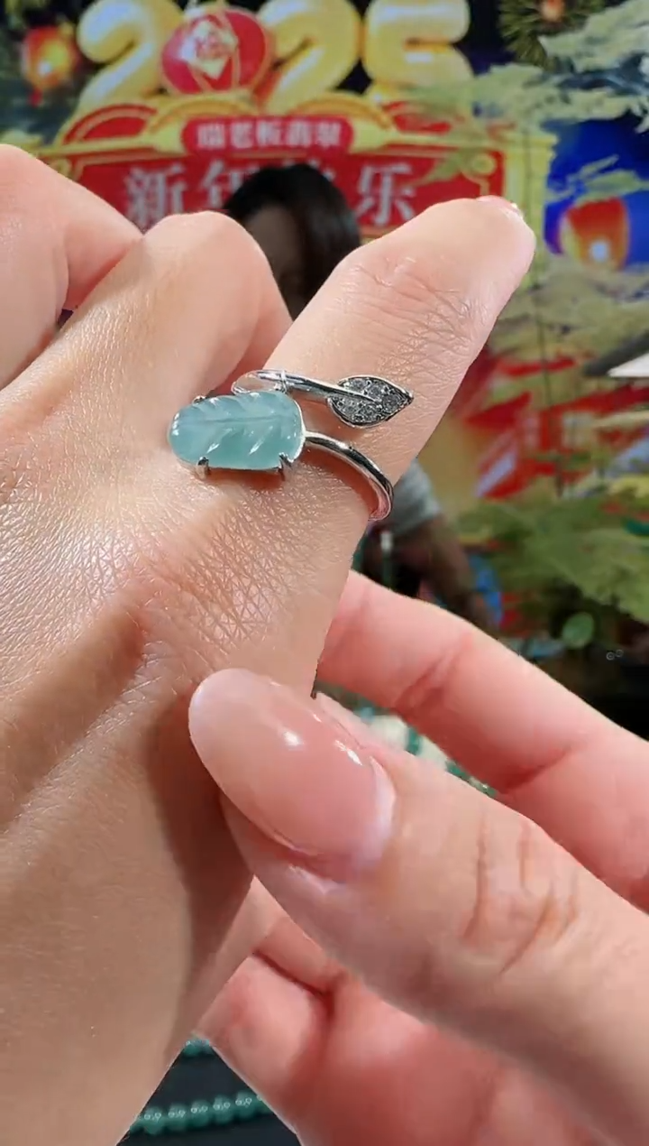 【闪购商品】翡翠戒指合金叶子戒指多样性发一