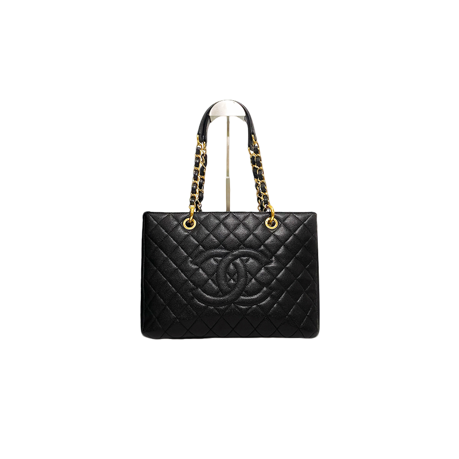 99新 Chanel/香奈儿 黑色荔枝纹GST托特包 黑金/黑银