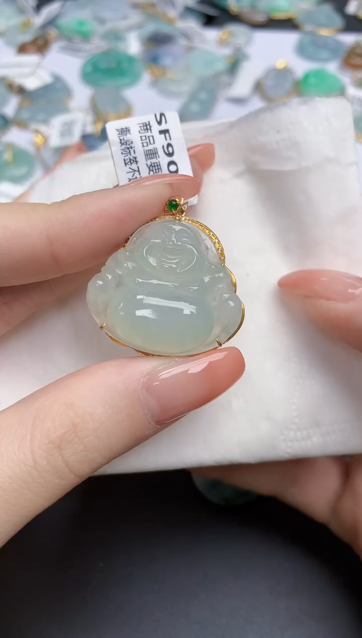 【闪购商品】翡翠颈饰18K金镶嵌天然缅甸翡翠A货