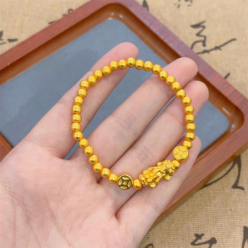 合金手链 古法双金钱貔貅手串国风貔貅双金钱图案小众大气百搭