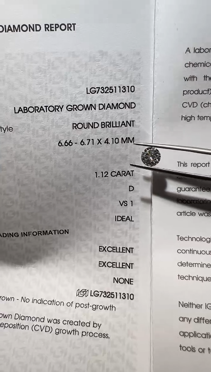 裸石合成钻石甜*.LG1310  1.12ct圆钻  D vs1