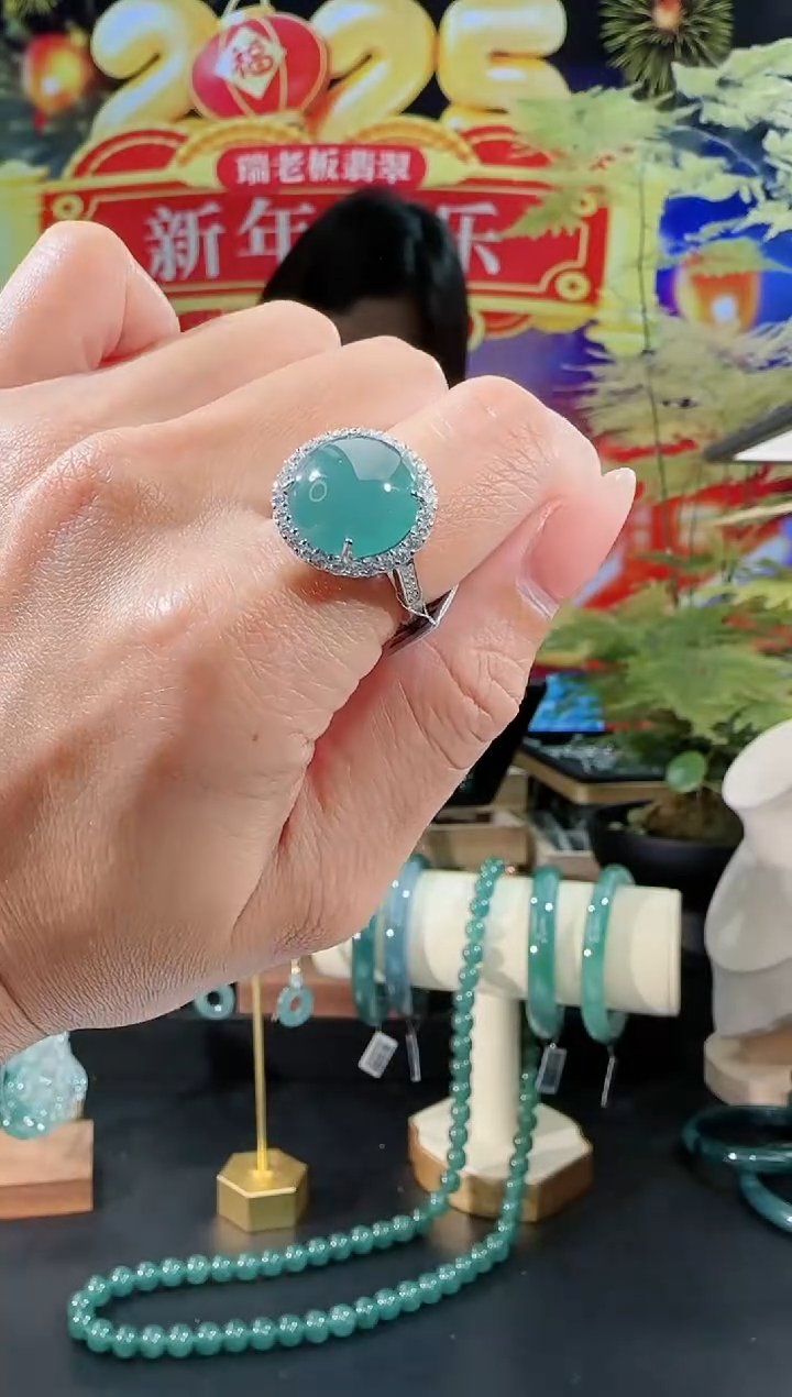 【闪购商品】翡翠戒指银S925镶嵌蛋面戒指多样性发一