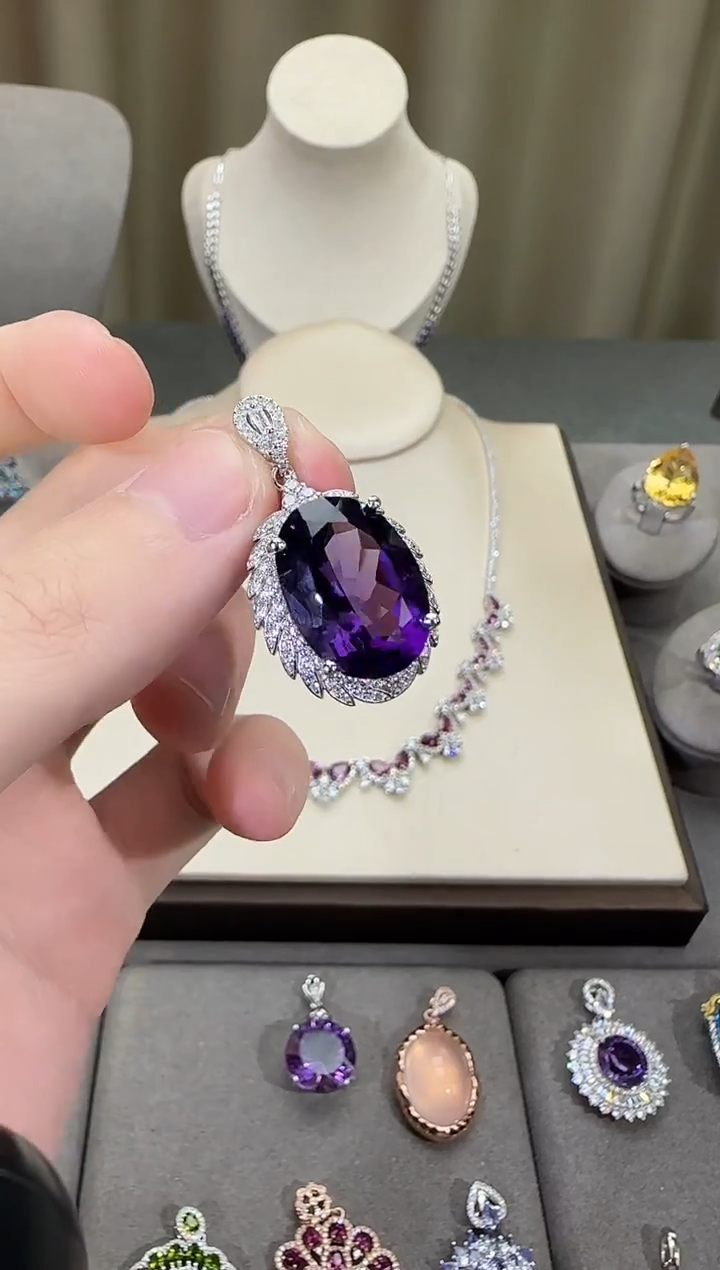 颈饰银S925镶嵌紫晶13*18mm帝王紫设计款