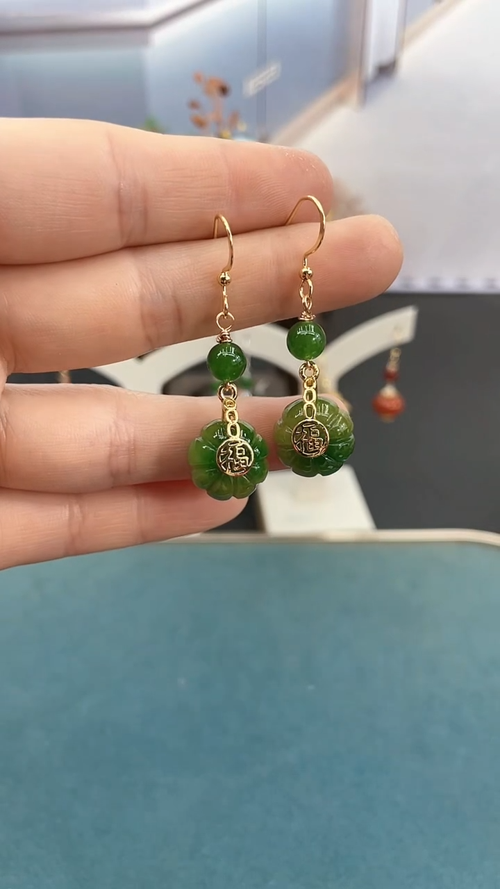 未镶嵌翡翠耳饰春彩南瓜耳钩