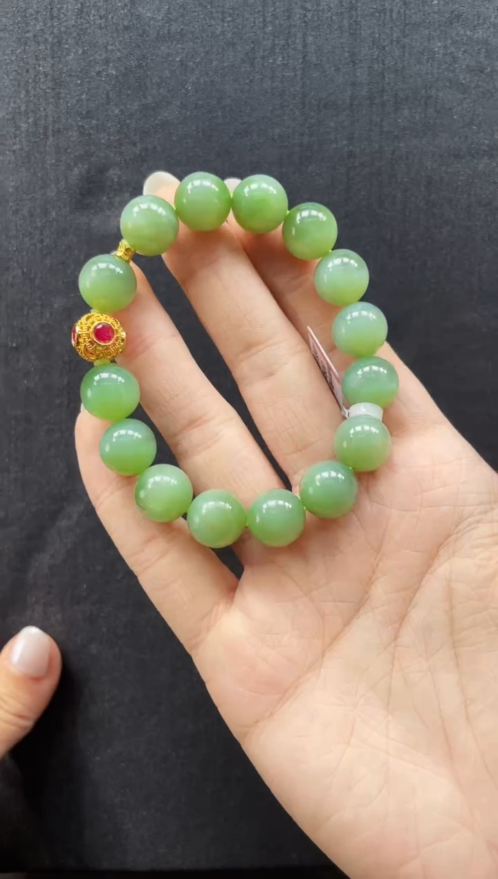 【闪购商品】和田玉手串18K金镶嵌12MM多样性发一Z