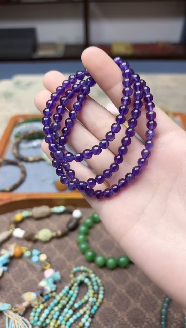 未镶嵌车挂水晶紫水晶多圈手串5.6mm
