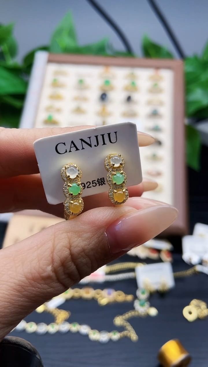 银S925镶嵌翡翠耳饰12