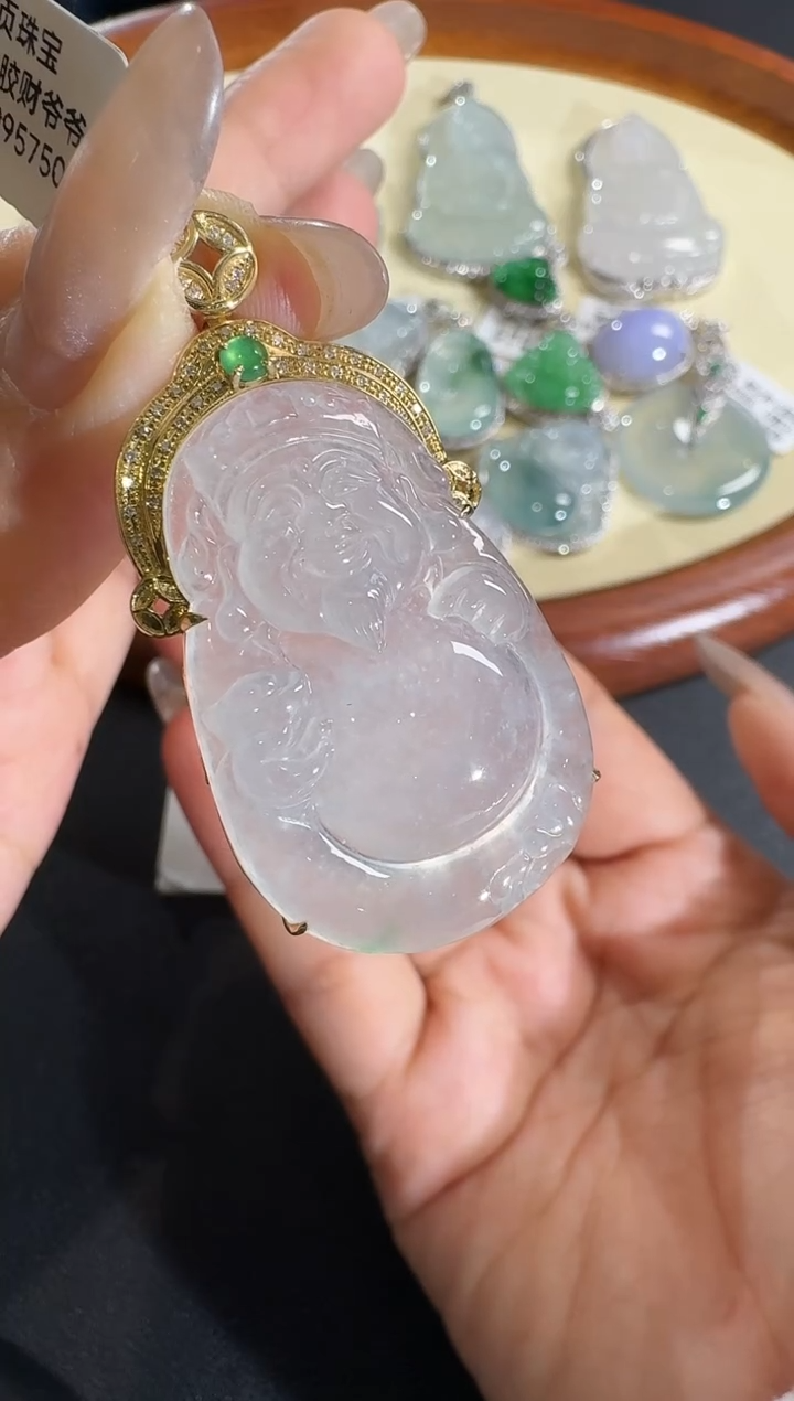 【闪购商品】翡翠吊坠(不含链)18K金镶嵌【源头工厂】钻石镶嵌