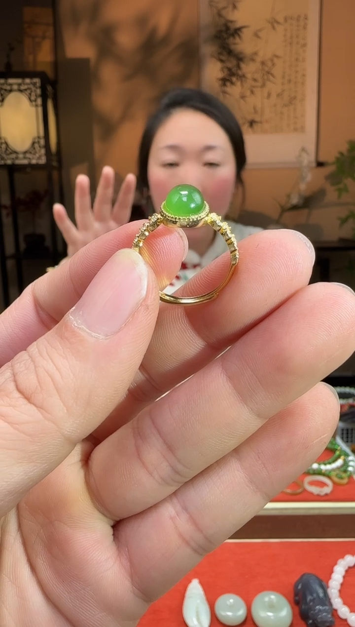 【闪购商品】和田玉戒指银S925镶嵌碧玉