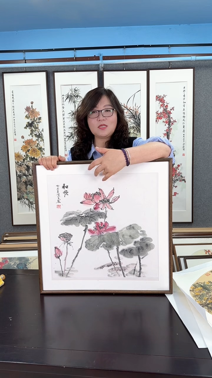 【闪购商品】国画实木装裱   荷花  60*60