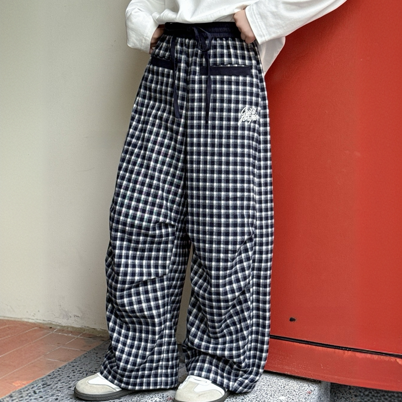 女童2025秋新款休闲格子设计感伞兵裤直筒阔腿束脚长裤253028