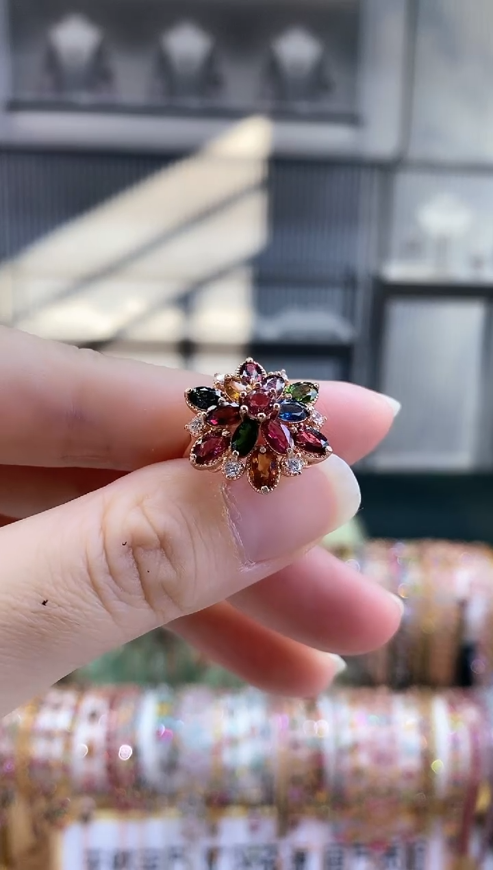 银S925镶嵌戒指碧玺354345354354