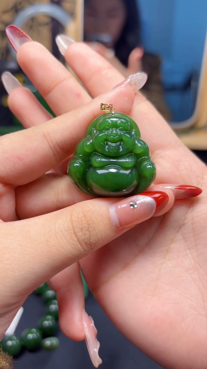 【闪购商品】和田玉（碧玉）吊坠(赠链)18K金镶嵌1