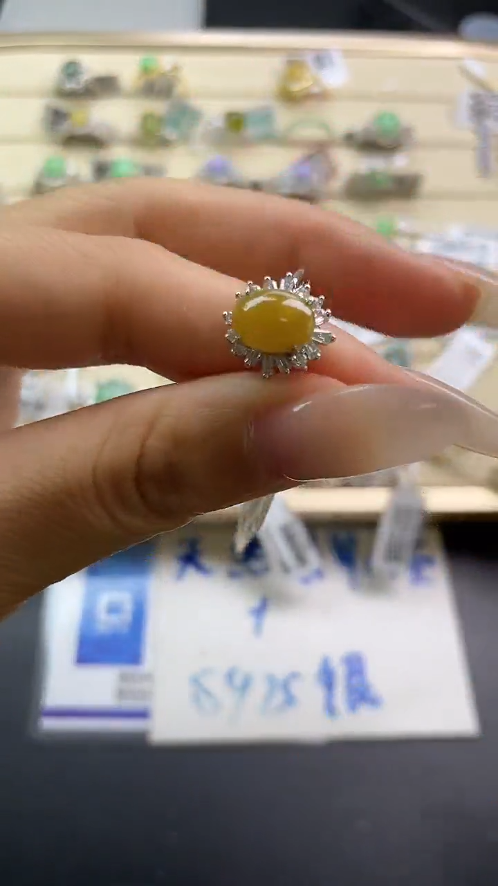 银S925镶嵌戒指翡翠翡翠 蛋面 银S925镶嵌