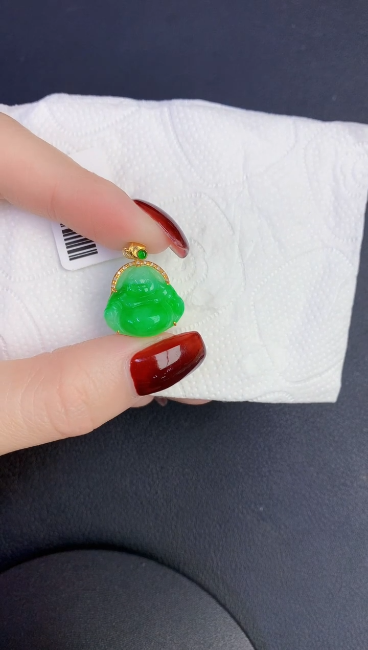 颈饰18K金镶嵌翡翠缅甸天然翡翠A货