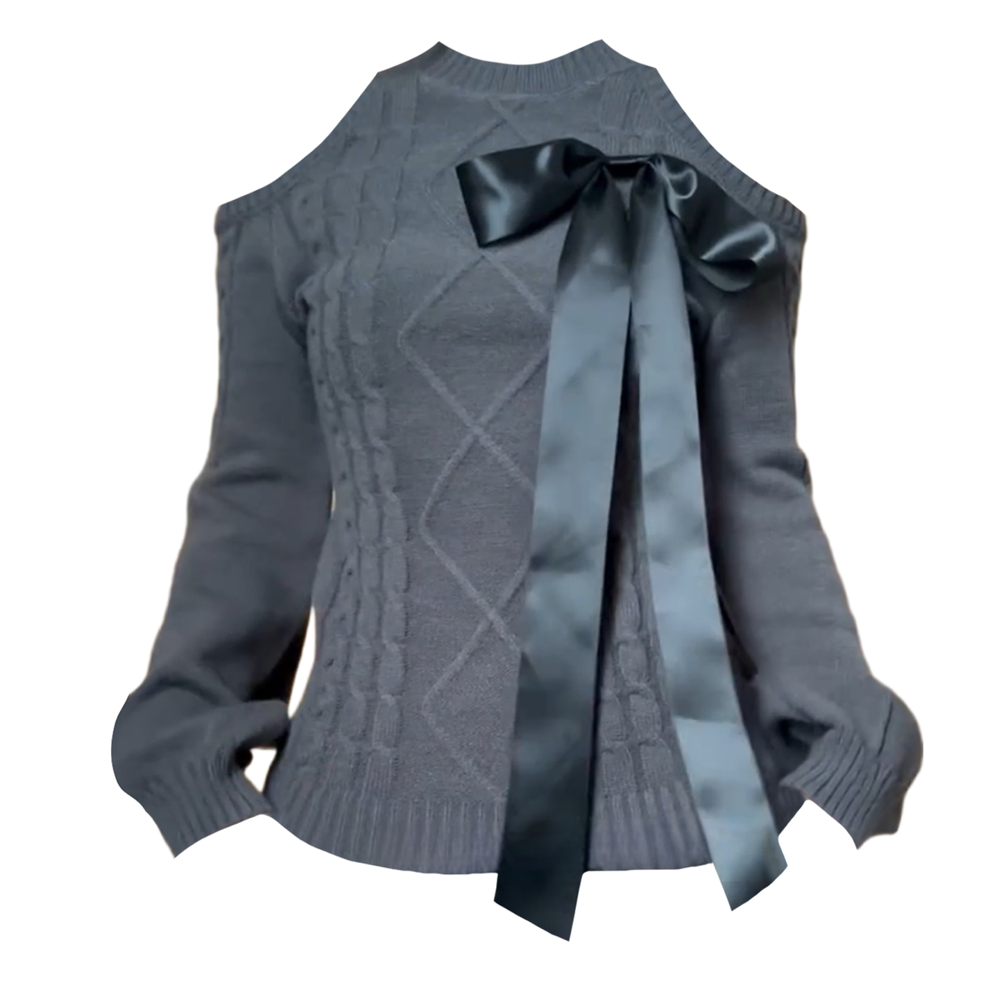 大码胖MM巨好看灰色蝴蝶结露肩毛衣女秋冬修身显瘦气质针织衫上衣