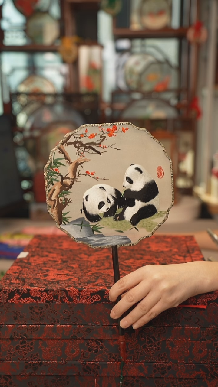 扇子团扇 绣花双面非遗