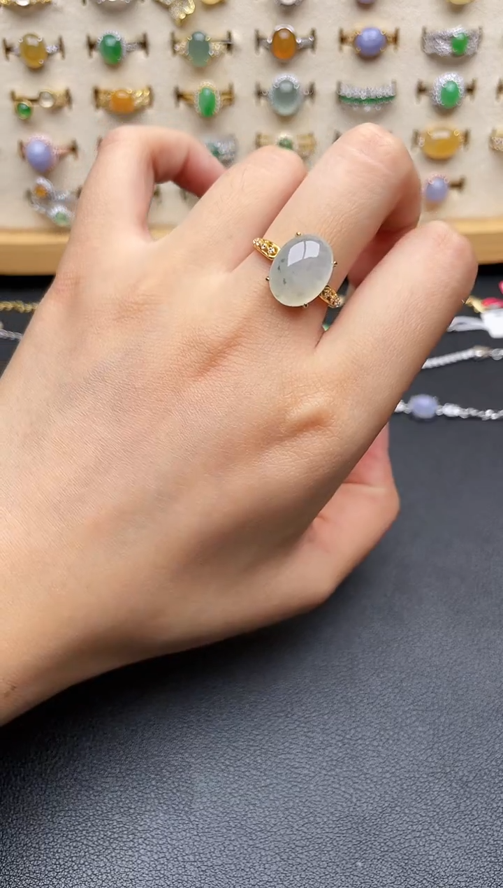 银S925镶嵌戒指翡翠一物一证一礼盒