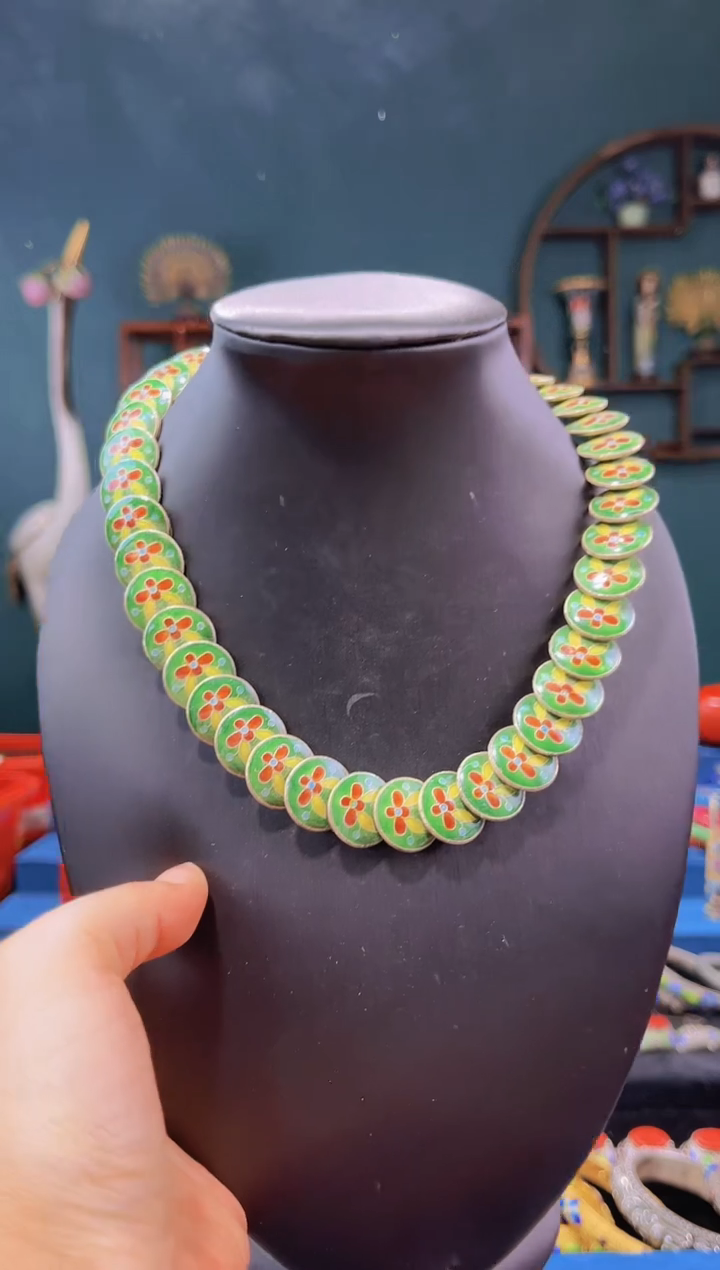 【闪购商品】非遗绝技 景泰蓝扁珠项链 绿