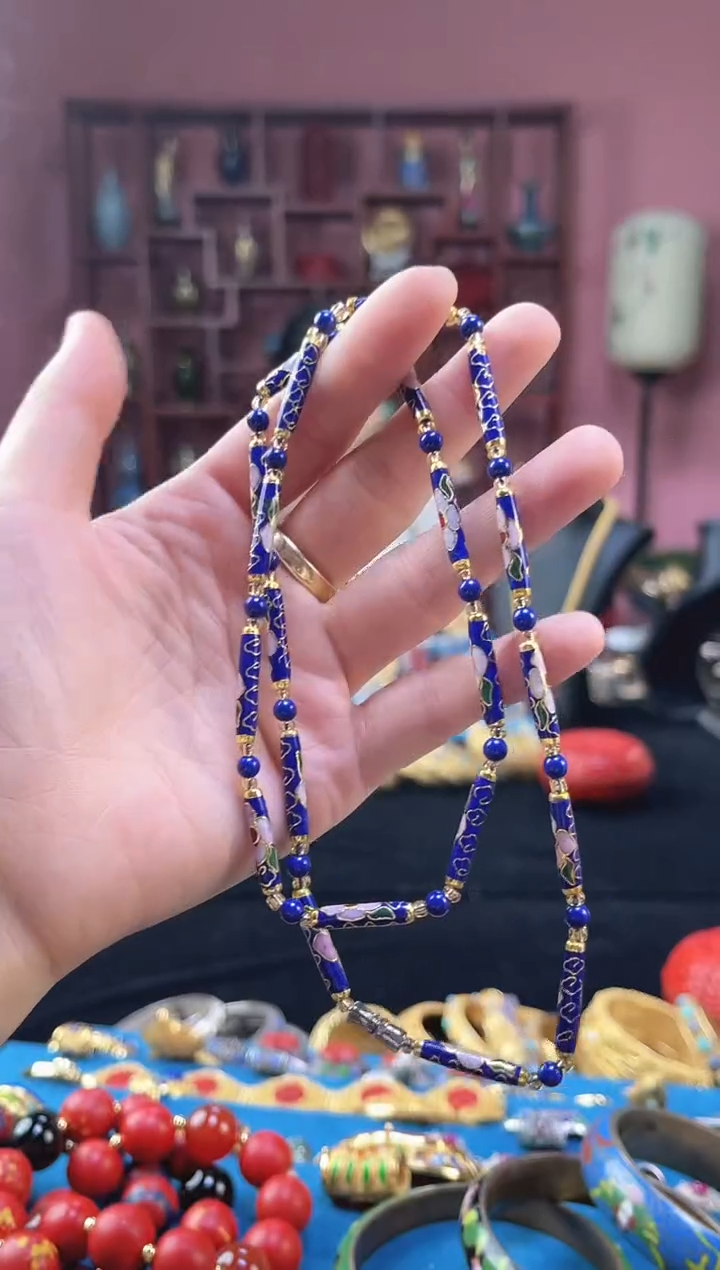 非遗 景泰蓝项链 竹节 宝蓝