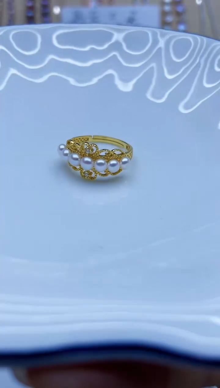 银S925镶嵌戒指淡水珍珠戒指多样性发其一