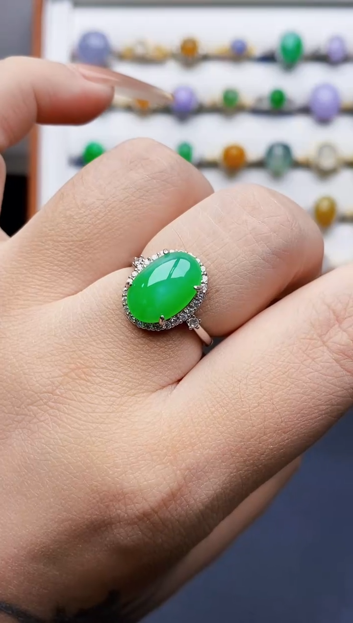 银S925镶嵌戒指翡翠0043