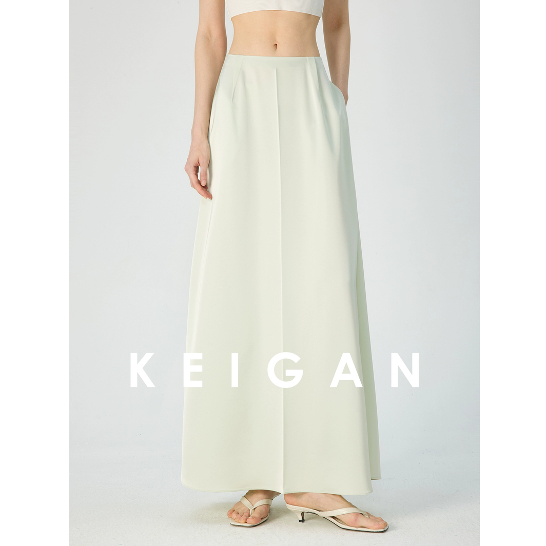 开间/时髦强推轻盈垂感缎面光泽三醋酸極简佰搭后开衩连腰A字伞裙