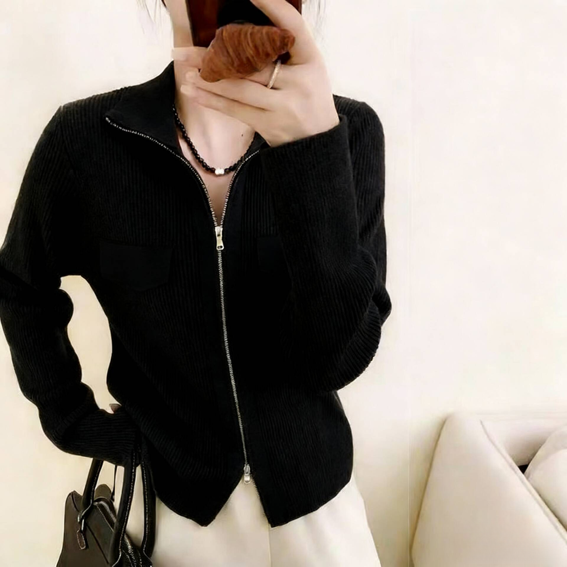 【黑色】3920开衫外套超柔软毛衣高品质小香风翻领上衣