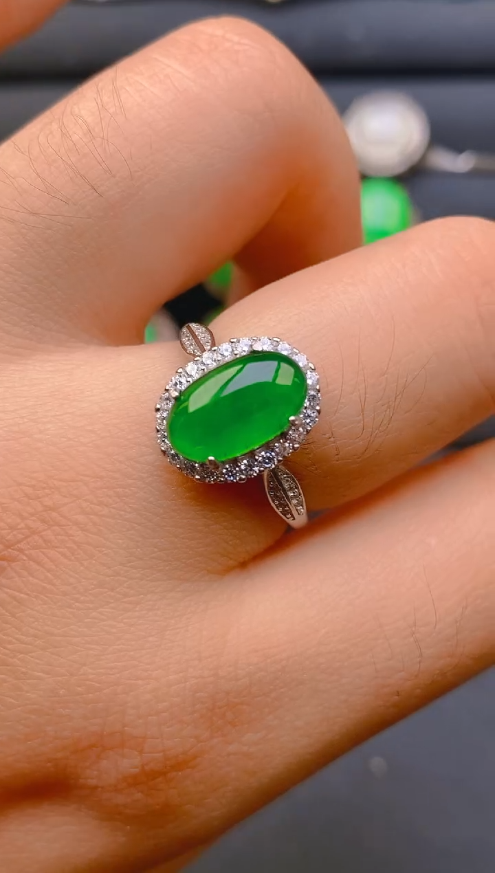 【闪购商品】翡翠戒指银S925镶嵌天然A货翡翠1