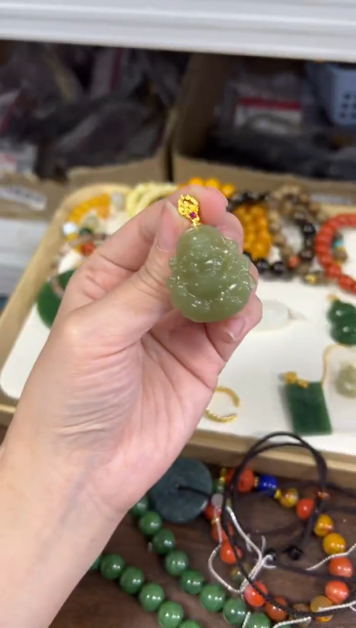 项链未镶嵌和田玉和田玉青黄口大肚佛吊坠[95]