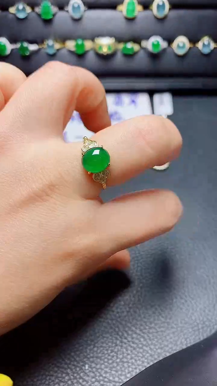 银S925镶嵌戒指翡翠 天然翡翠A货s925银镶
