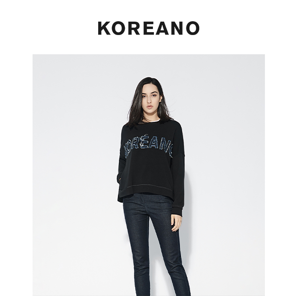 【KOREANO】夏季黑色圆领撞色假两件宽松廓形卫衣  TT5240