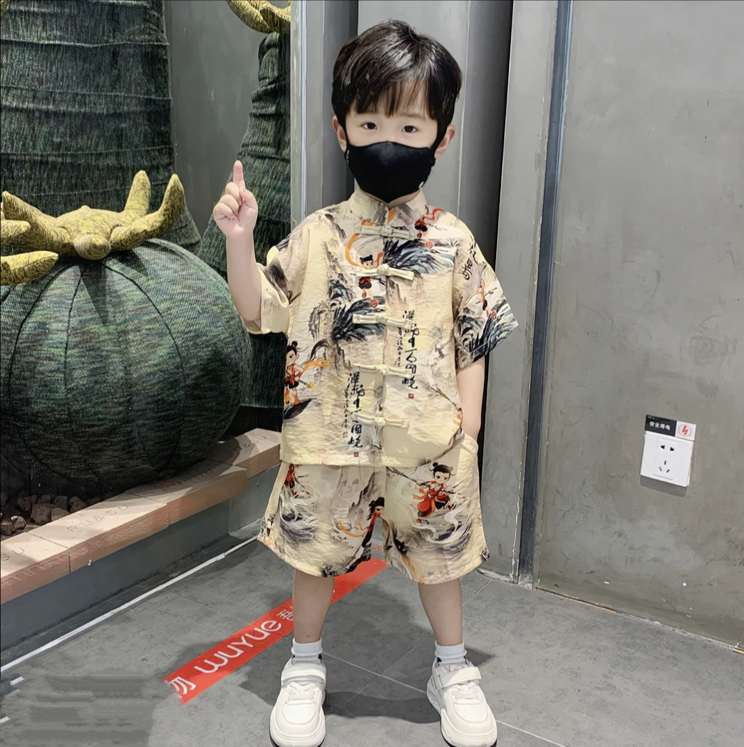 哪吒衣服儿童夏季套装2025新款男童汉服夏装中式短袖唐装表演服潮