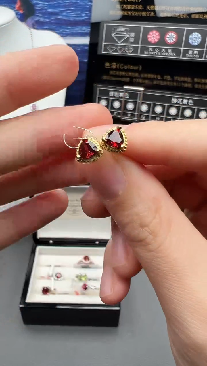 银S925镶嵌耳饰石榴石121