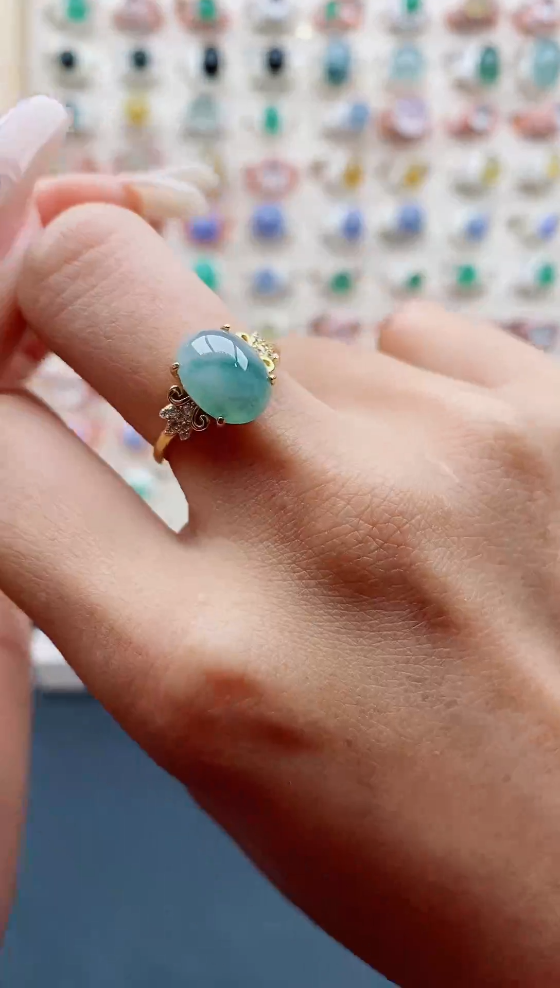 【闪购商品】翡翠戒指银S925镶嵌缅甸天然A货翡翠222  3+5