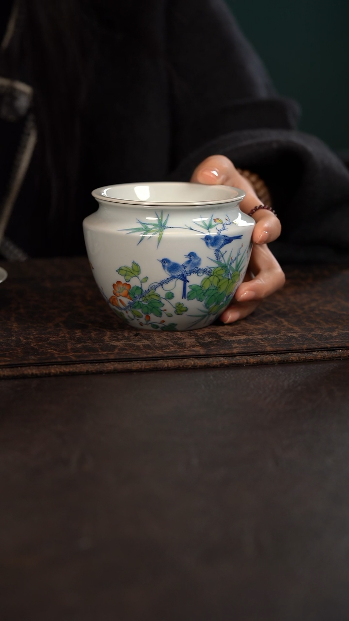 【闪购商品】杯聚澜堂斗彩花鸟水洗带盖