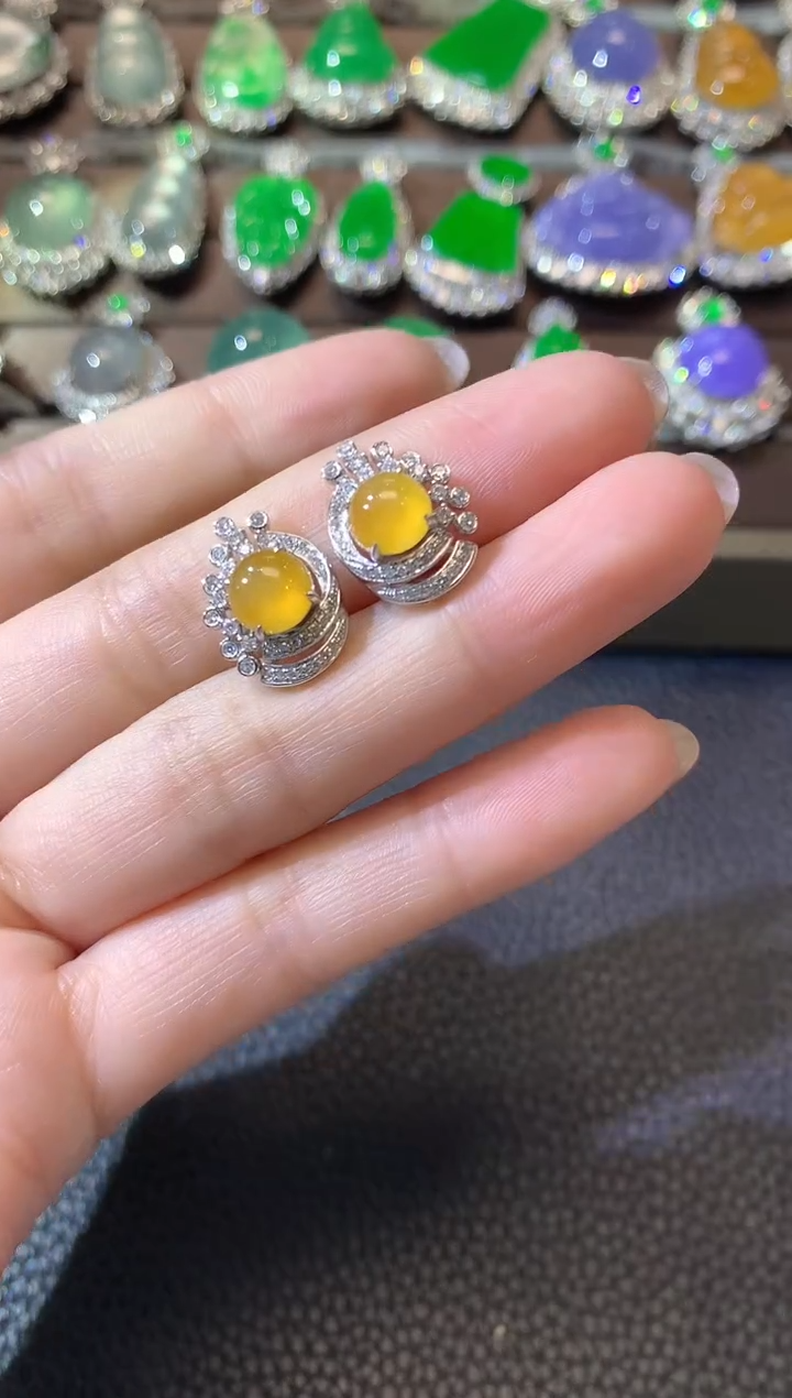 【闪购商品】翡翠耳饰18K金镶嵌D51翡翠