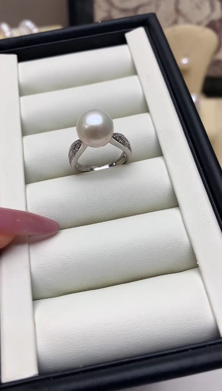 银S925镶嵌戒指淡水珍珠11-12mm