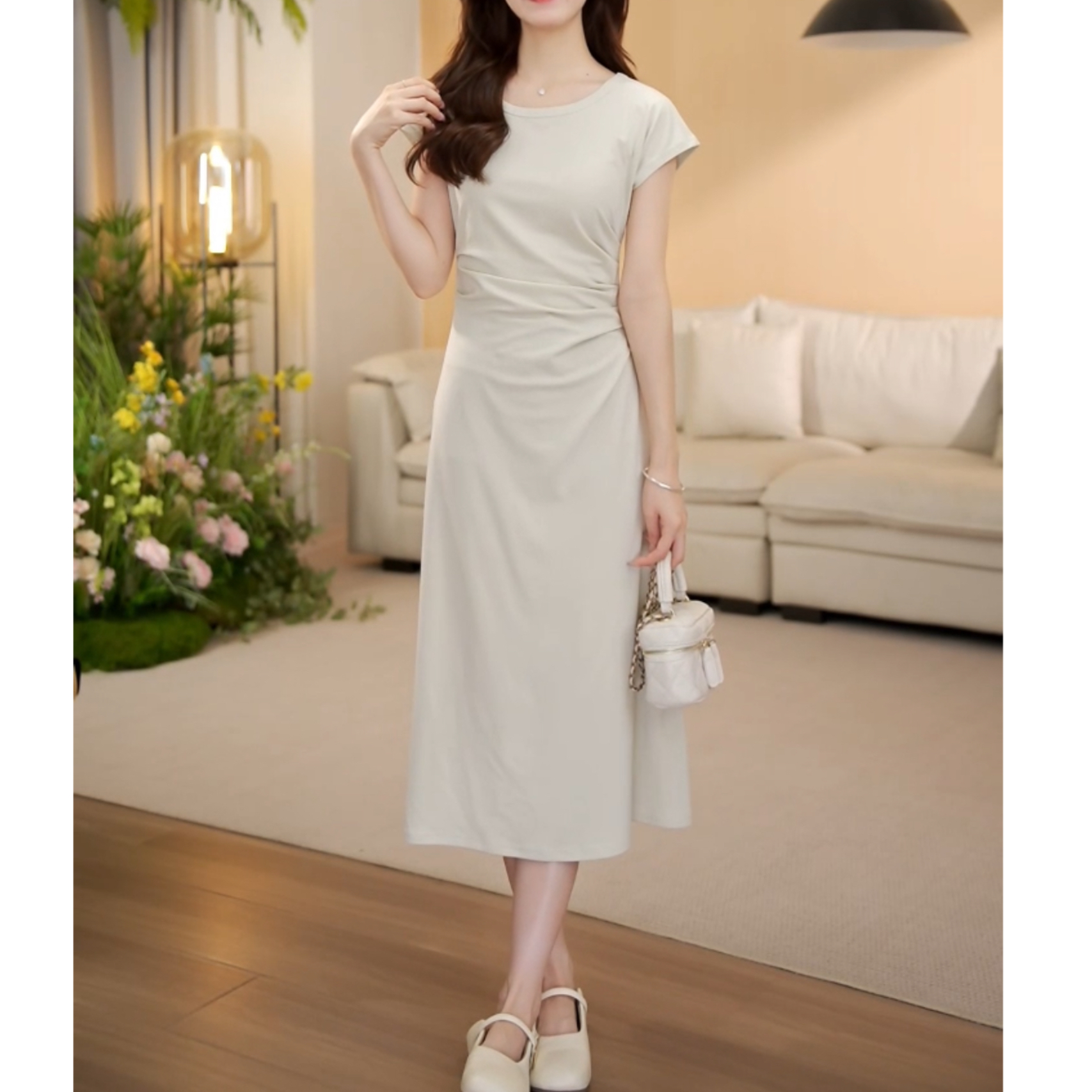 （现货）夏季新款时尚小众收腰修身气质百搭连衣裙-2011