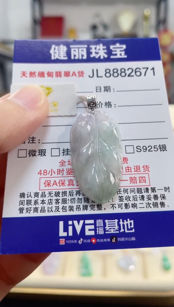 颈饰18K金镶嵌翡翠天然缅甸翡翠A货 金枝玉叶(一物一证)+银链