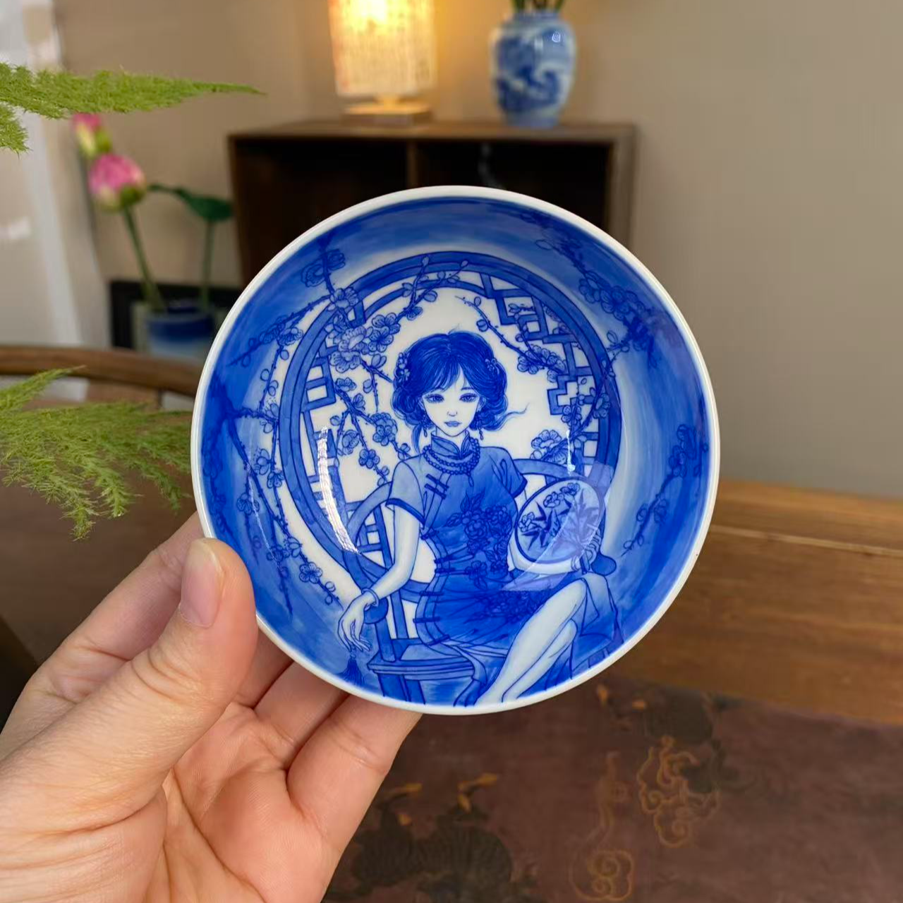 【陶月楼】花旦人物扒花普洱杯手工手绘景德镇茶具