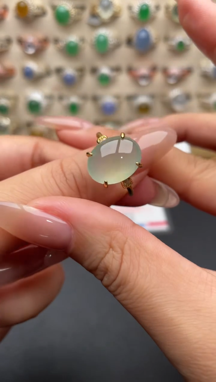 银S925镶嵌戒指翡翠一物一证一礼盒