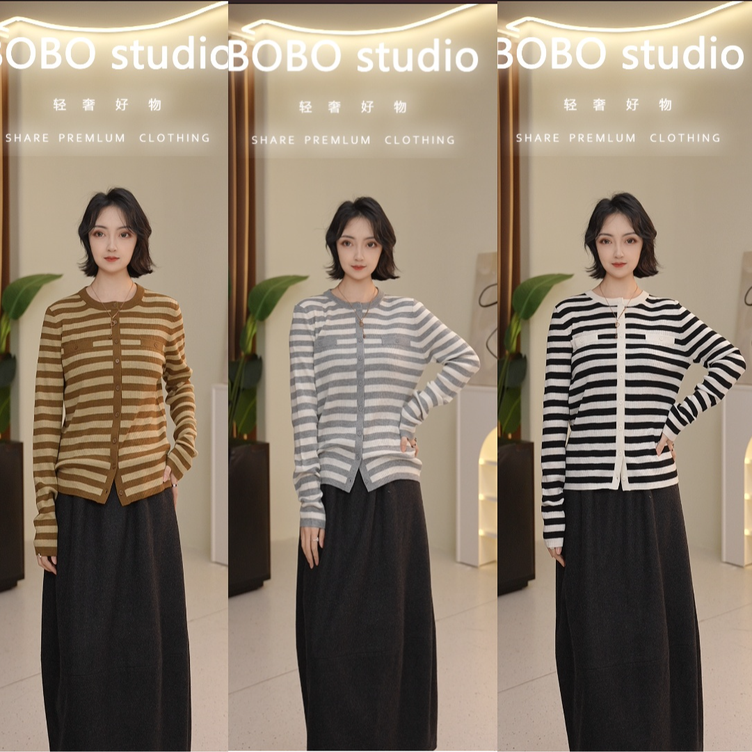 波波~春秋夹条羊毛衫巨舒服百塔显瘦针织衫上衣穿搭