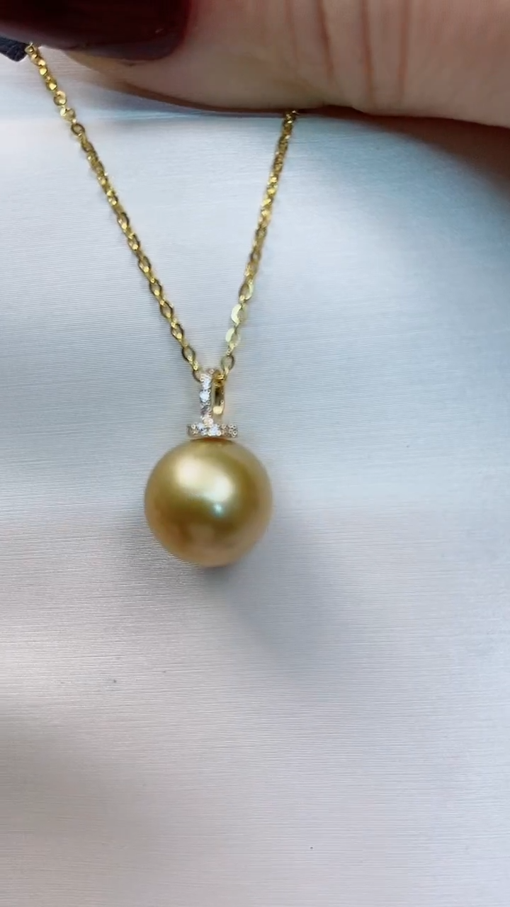 【闪购商品】海水珍珠吊坠(赠链)18K金镶嵌11-12南洋海水珍珠吊坠