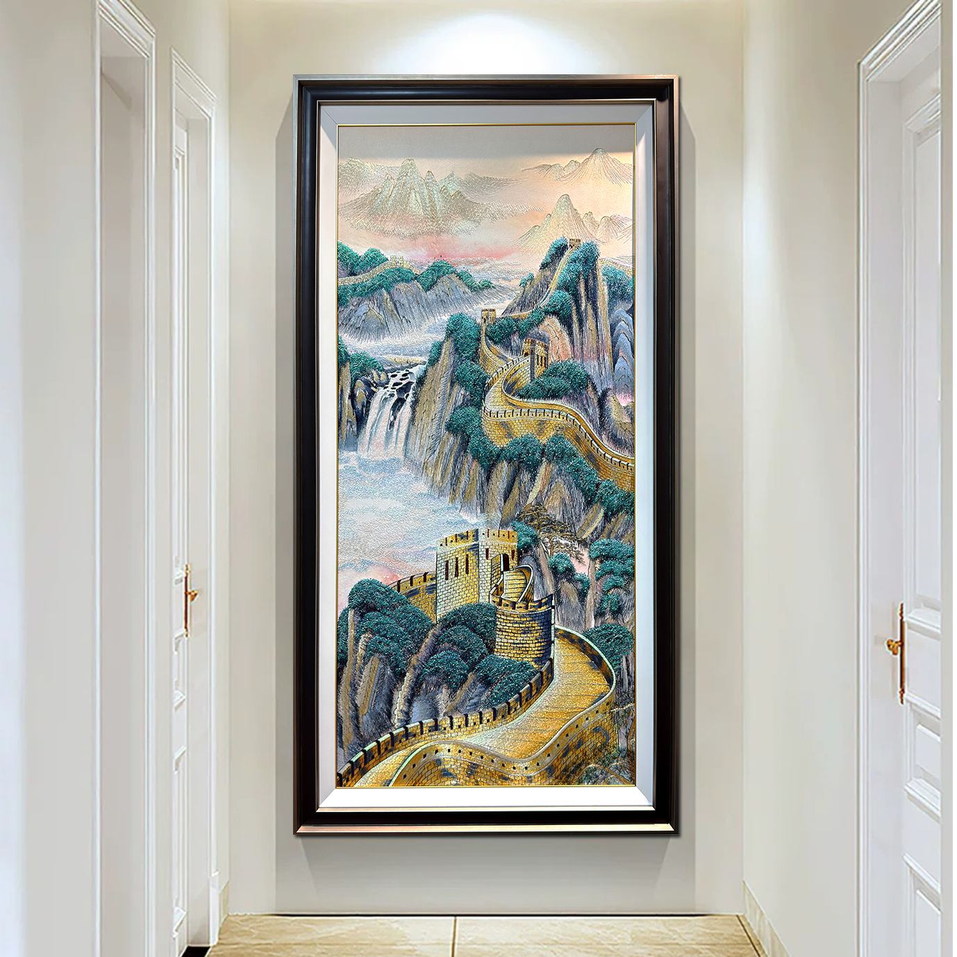 玉绣堂《万里长城》刺绣画 玄关客厅现代简约挂画珠绣中式挂画