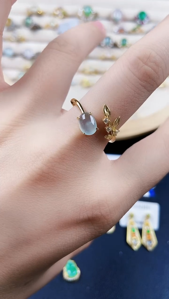 翡翠戒指银S925镶嵌123489