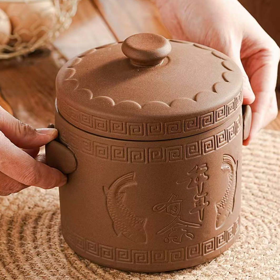 【初下厨】紫砂炖盅带盖过滤养生瓦罐孕妇宝宝用无重金属涂层